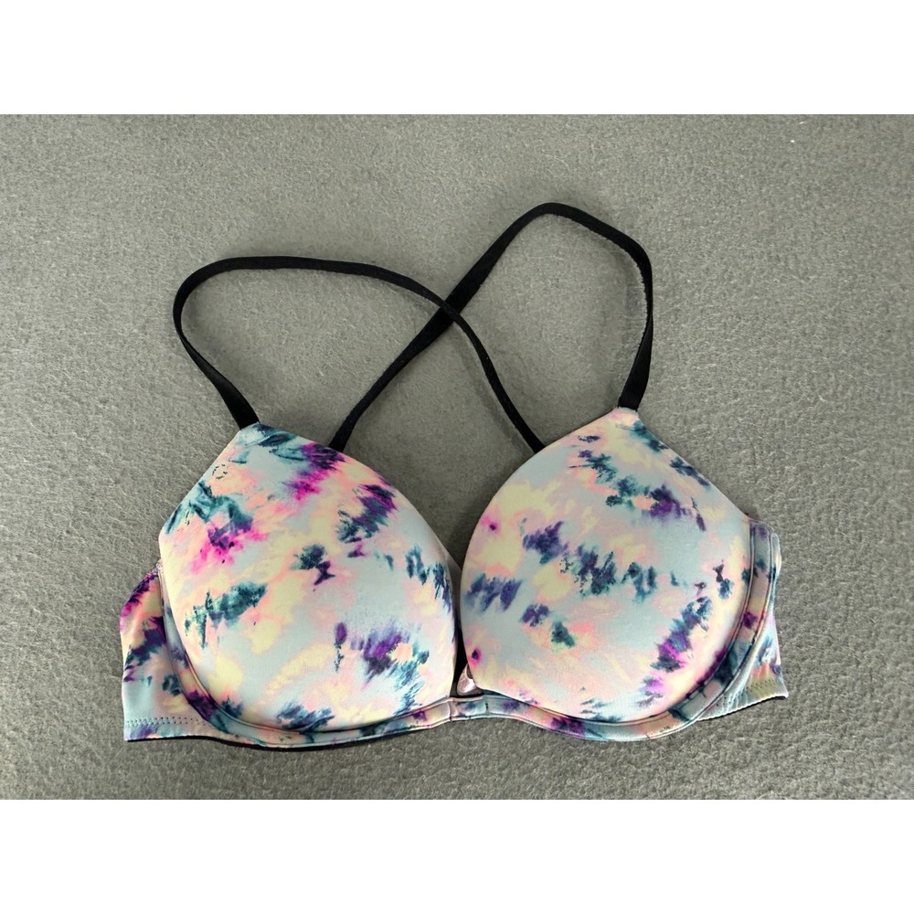 Pink Victoria's Secret Bra Size 32C Everywhere Super Push Up Convertible Tie Dye